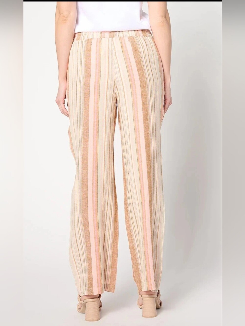 New Linen Blend Striped Wide-Leg Women's Pants 4X - Picture 4 of 5